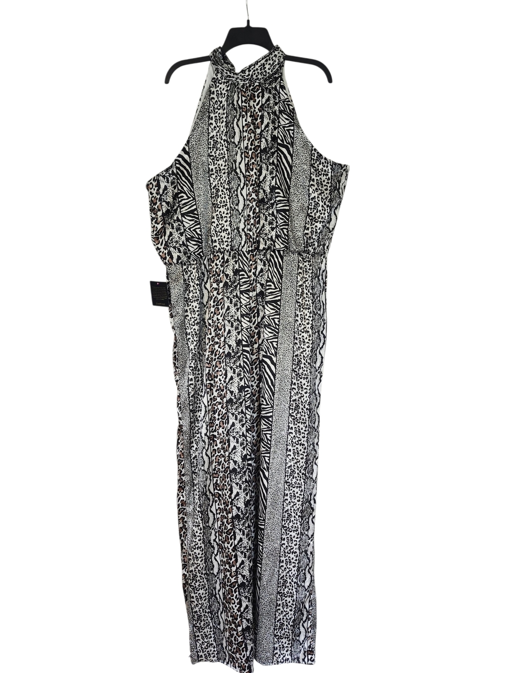 bebe Black & White Halter Jumpsuit with Mixed Animal Print